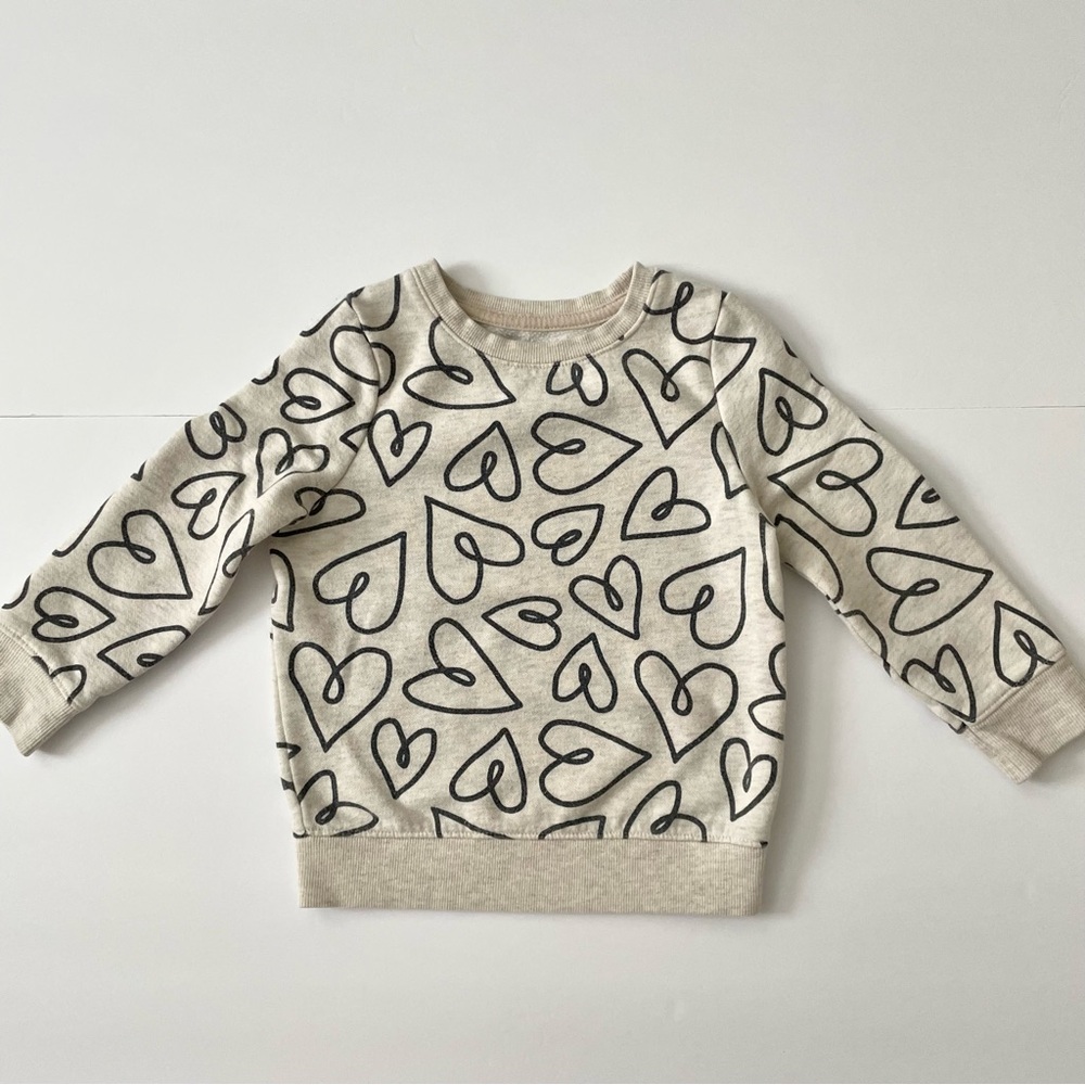 Cat & Jack Cream Toddler Girls Heart Print Sweatshirt - 3T